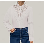 preiswerte Elegante Oberteile-Hemd Spitzenhemd Bluse Weißes Spitzenhemd Damen Schwarz Weiß Rosa Feste Farbe Spitze Taste Strasse Täglich Modisch Stehkragen S