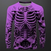 お買い得  3D Tシャツ-男性用 グラフィック スケルトン Tシャツ 長袖 Tシャツ 3Dプリント クルーネック シャツ ファッション カジュアル サブカルチャー スポーツ・アウトドア 祝日 お出かけ ブラック ホワイト ブルー 春 &amp; 秋 衣類 S M L XL 2XL 3XL