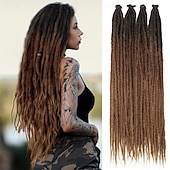 abordables Crocheter les cheveux-extensions dreadlock 24 pouces synthétique hippie simple extrémité dreads 15 brins ombre brun 0,6 cm largeur extensions loc style reggae crochet cheveux pour femmes