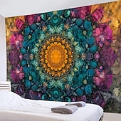 tanie Tkanina mandali-kolorowa mandala artystyczna wisząca gobelin sztuka ścienna duży gobelin mural wystrój fotografia tło koc zasłona strona główna sypialnia dekoracja salonu