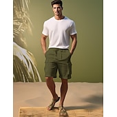 お買い得  高級リネンパンツ-リネン 40% 男性用 ショーツ リネンショーツ サマーショーツ ドローストリング 弾性ウエスト マルチポケット 平織り 高通気性 快適 ショート 日常 バケーション お出かけ クラシック カジュアル ブラック ホワイト