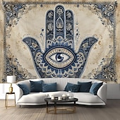 ieftine Tapiserii de vacanță-Epocă hamsa agățată de mână tapiserie eid ramadan artă de perete tapiserie mare decor mural fotografie fundal pătură perdea acasă dormitor living decor