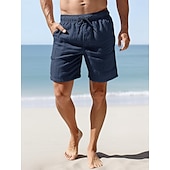 cheap Luxury Linen Pants-100% Linen Men&#039;s Shorts Linen Shorts Summer Shorts Pocket Drawstring Elastic Waist Plain Breathable Comfortable Short Daily Vacation Going out Classic Casual Black Navy Blue