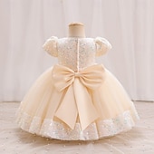 preiswerte Partykleider-Kleinkind Mädchen Partykleid Einfarbig Kurzarm Leistung Party Pailletten Niedlich Prinzessin Polyester Knielang Partykleid Sommer Frühling 3-7 Jahre Mehrfarbig Champagner Rosa