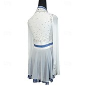 cheap Figure Skating Dresses-Figure Skating Dress Women&#039;s Girls&#039; Ice Skating Dress White Patchwork Asymmetric Hem Mesh Spandex Stretchy Training Practice Professional Skating Wear Crystal / Rhinestone Long Sleeve Ice Skating