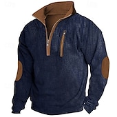ieftine Tricou Waffle Knit-Bărbați Tricou Tricou Waffle Knit Tee Top Tricou cu maneca lunga Manșon Lung Quarter Zip Primăvara &amp; toamnă Bloc Culoare Modă Designer De Bază Peteci Fermoar Vacanță Stradă Ieșire Negru Bleumarin Kaki