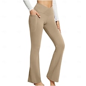 cheap Plain Leggings-Women&#039;s Pants Trousers Casual Daily Full Length High Waist Plain Side Pockets Wide Leg Breathability Comfortable Stretchy Daily Wear Going out Black White Blue Khaki Spring &amp;  Fall