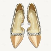 abordables Semiformal-Tacones de punta puntiaguda para mujer con adornos de cristal: elegantes zapatos de boda y de noche.
