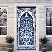tanie Okładki drzwi-ramadan kareem meczet pokrowce na drzwi wystrój muralu drzwi gobelin zasłona drzwi dekoracja tło drzwi banner zdejmowany na frontowe drzwi kryty na zewnątrz domu dekoracja pokoju dom wystrój dostaw
