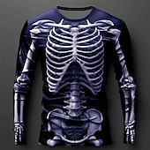 preiswerte Schädel &amp; Knochen-Herren Graphic Skelett T Shirt Langarm T-Shirt 3D-Druck Rundhalsausschnitt Hemd Designer Brautkleider schlicht Subkultur Sports Outdoor Festtage Ausgehen Schwarz Burgunderrot Purpur Frühling &amp; Herbst