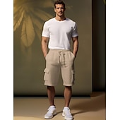 お買い得  高級リネンパンツ-リネン 40% 男性用 ショーツ リネンショーツ サマーショーツ ドローストリング 弾性ウエスト マルチポケット 平織り 高通気性 快適 ショート 日常 バケーション お出かけ クラシック カジュアル ブラック ホワイト
