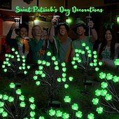 economico Luci paesaggistiche-20 decorazioni a led per il giorno di San Patrizio, luci solari per pali di trifoglio, luci per alberi di trifoglio per esterni, con regali per feste, luci solari da giardino, per San Patrizio. decorazione esterna per il giorno di san patrizio