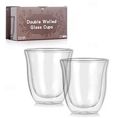 お買い得  コーヒーアプライアンス-150 ミリリットルクリア二重壁ガラスコーヒーマグ断熱層カップセットバーティーミルクジュース水エスプレッソショットグラス