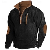 ieftine Tricou Waffle Knit-Bărbați Tricou Tricou Waffle Knit Tee Top Tricou cu maneca lunga Manșon Lung Quarter Zip Primăvara &amp; toamnă Bloc Culoare Modă Designer De Bază Peteci Fermoar Vacanță Stradă Ieșire Negru Bleumarin Kaki