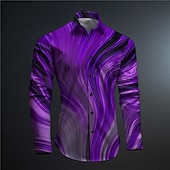 preiswerte Geometrische Muster-Herren 3D-Druck Geometrische Muster Knopfhemd Bedruckte Hemden Langarm Subkulturell Urlaub Party Strasse Frühling Sommer Umlegekragen Bedruckt Button-Down Gelb Rote Purpur Orange Grün