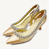 abordables Semiformal-Tacones de punta puntiaguda para mujer con adornos de cristal: elegantes zapatos de boda y de noche.