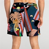 baratos Plantas e Flores Tropicais-Homens Folha Plantas Tropicais Shorts de Natação Bermuda de Surf Calção de Banho Cintura Média Férias Havaiana Estilo resort Férias Feriado Praia Com Cordão com forro de malha Cintura elástica