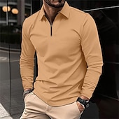 cheap Vacation-Men&#039;s Waffle Polo Shirt Quarter Zip Polo Daily Holiday Turndown Long Sleeve Fashion Modern Plain Texture Spring &amp;  Fall Regular Fit Black White Blue Brown Green Khaki Waffle Polo Shirt