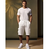 お買い得  高級リネンパンツ-リネン 40% 男性用 ショーツ リネンショーツ サマーショーツ ドローストリング 弾性ウエスト マルチポケット 平織り 高通気性 快適 ショート 日常 バケーション お出かけ クラシック カジュアル ブラック ホワイト