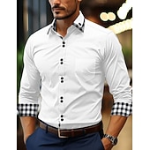 preiswerte Button-Down-Hemden für Herren-Herren Hemd Sommerhemd Oberhemd Knopfhemd Lässiges Hemd Schwarz Weiß Rosa Wein Marineblau Langarm Plaid Farbblock Kargen Täglich Urlaub Patchwork Bekleidung Baumwolle Baumwollmischung Modisch