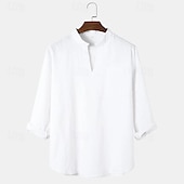 economico Casual da lavoro-Per uomo Camicia camicia di lino Camicia in lino e cotone Camicia in cotone bianco Camicia estiva Camicia da spiaggia Liscio Hawaiano Per eventi Nero Bianco Marrone Manica lunga A V Primavera