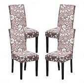abordables Funda para silla de comedor-Juego de 4 fundas para silla de comedor de spandex elástico, funda protectora para silla elástica con estampado floral, funda para asiento con banda elástica para comedor, boda, ceremonia, banquete,