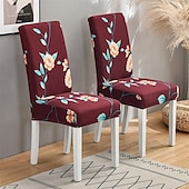 cheap Dining Chair Cover-Stretch Spandex Dining Chair Cover 4/6 Pcs Set, Floral Printed Stretch High Back Dining Chair Cover Slipcover with Elastic Band for Dining Room,Wedding, Ceremony, Banquet,Home Decor