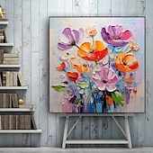 abordables Peintures fleurs/botaniques-impressionnisme abstrait couteau à palette fleurs art mural peint à la main 3d peinture florale à la main coloré 3d peintures texturées peintures décoratives modernes sans cadre