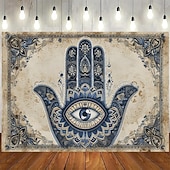 ieftine Tapiserii de vacanță-Epocă hamsa agățată de mână tapiserie eid ramadan artă de perete tapiserie mare decor mural fotografie fundal pătură perdea acasă dormitor living decor