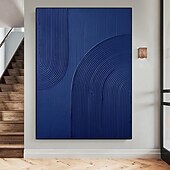 billiga Abstrakta målningar-handmålad 3d väggkonst blå minimalism texturmålning handgjord blå väggkonst blå texturerad oljemålning väggkonstmålning stor blå abstrakt knivmålning redo att hänga eller duk