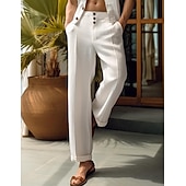 preiswerte Luxus-Leinenhose-40 % Leinen Herren Leinenhosen Hose Sommerhose Tasche Knöpfe Gerader Schnitt Einfach Bequem Atmungsaktiv Urlaub Büro / Karriere Täglich Klassisch Lässig Schwarz Weiß