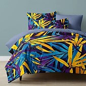 abordables Juegos de funda nórdica-Juego de funda nórdica con patrón de plantas tropicales, juego de cama de algodón de lujo suave de 3 piezas, regalo de decoración para el hogar, funda nórdica tamaño king queen doble