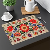 cheap Placemats &amp; Coasters &amp; Trivets-1PC Ethnic Pattern Placemat Table Mat 12x18 Inch Table Mats for Party Kitchen Dining Decoration