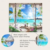 Недорогие Тапестри́ на океа́нском пляже-Window Landscape Wall Tapestry Art Decor Blanket Curtain Hanging Home Bedroom Living Room Decoration Coconut Tree Sea Ocean Beach