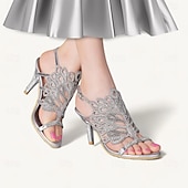 abordables Talons Aiguilles-Femme Chaussures à Talons Sandales Chaussures habillées Chaussures scintillantes Mariage Soirée Plume de paon Strass Talon Cône Talon Aiguille Bout ouvert Elégant Bohême Rétro Vintage Cuir microbien