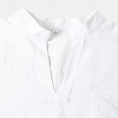 economico Casual da lavoro-Per uomo Camicia camicia di lino Camicia in lino e cotone Camicia in cotone bianco Camicia estiva Camicia da spiaggia Liscio Hawaiano Per eventi Nero Bianco Marrone Manica lunga A V Primavera