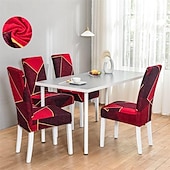 abordables Couverture de chaise de salle à manger-Housse de chaise de salle à manger en élasthanne extensible, ensemble de 4/6 pièces, housse de protection de chaise extensible à imprimé géométrique avec bande élastique pour salle à manger, mariage,