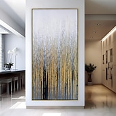 preiswerte Abstrakte Gemälde-handgemaltes Wandkunst-Ölgemälde auf Leinwand – vertikales Gemälde, Wandkunst, abstraktes Gemälde, Einweihungsgeschenk – goldene Striche, Kunstwerk, Originalgemälde für Wohnzimmerdekoration