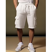 お買い得  高級リネンパンツ-リネン 40% 男性用 ショーツ リネンショーツ サマーショーツ ドローストリング 弾性ウエスト マルチポケット 平織り 高通気性 快適 ショート 日常 バケーション お出かけ クラシック カジュアル ブラック ホワイト