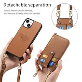 זול נרתיקים לאייפון-טלפון מגן עבור אייפון 16 iPhone 15 Pro Max iPhone 14 13 12 Pro Max Plus מארז כרטיס ארנק ניתן לניתוק רוכסן עם שרוך לב רטרו TPU עור PU