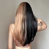 economico Parrucche trendy sintetiche-Parrucche sintetiche Uniformi Costumi di carriera Da principessa Liscio Kinky liscia Parte di mezzo Taglio scalato A macchina Parrucca 24 pollici Nero - marrone Capelli sintetici Per donna Cosplay