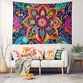 tanie Tkanina mandali-kolorowa mandala artystyczna wisząca gobelin sztuka ścienna duży gobelin mural wystrój fotografia tło koc zasłona strona główna sypialnia dekoracja salonu