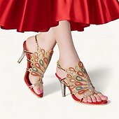 abordables Talons Aiguilles-Femme Chaussures à Talons Sandales Chaussures habillées Chaussures scintillantes Mariage Soirée Plume de paon Strass Talon Cône Talon Aiguille Bout ouvert Elégant Bohême Rétro Vintage Cuir microbien
