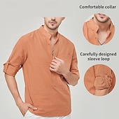 cheap Business Casual-Men&#039;s Shirt Linen Shirt Chinese Collar Shirt Mandarin Collar Shirt Summer Shirt Beach Shirt Plain Vacation Street Black White Yellow Pink Long Sleeve Band Collar Summer Clothing Apparel Front Pocket