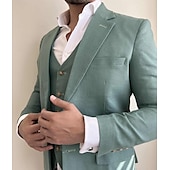 abordables Trajes de negocios-De los hombres Boda Trajes Salvia Formal Color sólido A Medida Juego de 3 piezas Recto 2 botones