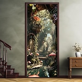 billige Dørdeksler-skog tåkete hule dørdeksler veggmaleri dekor dør billedvev dør gardin dekorasjon bakteppe dør banner avtakbar for inngangsdør innendørs utendørs hjemme rom dekorasjon gårdshus dekor forsyninger