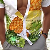 billige Mat &amp; Drikke-Herre Ananas Tropisk Skjorte Hawaii skjorte Aloha skjorte Kortermet Skjorte Aftæpning Ferie Hawaiisk utendørs Feriereise Hawaiisk Blå Mørkegrønn Oransje S M L