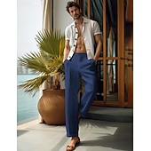 preiswerte Luxus-Leinenhose-40 % Leinen Herren Leinenhosen Hose Sommerhose Tasche Knöpfe Gerader Schnitt Einfach Bequem Atmungsaktiv Urlaub Büro / Karriere Täglich Klassisch Lässig Schwarz Weiß