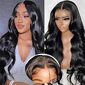 economico Parrucche lace front capelli veri-Parrucche anteriori in pizzo a onda del corpo capelli umani 6x4 parrucche anteriori in pizzo trasparenti HD parrucche di capelli umani pre pizzicate con i capelli del bambino Parrucche frontali in