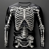 preiswerte Schädel &amp; Knochen-Herren Graphic Skelett T Shirt Langarm T-Shirt 3D-Druck Rundhalsausschnitt Hemd Designer Brautkleider schlicht Subkultur Sports Outdoor Festtage Ausgehen Schwarz Burgunderrot Purpur Frühling &amp; Herbst